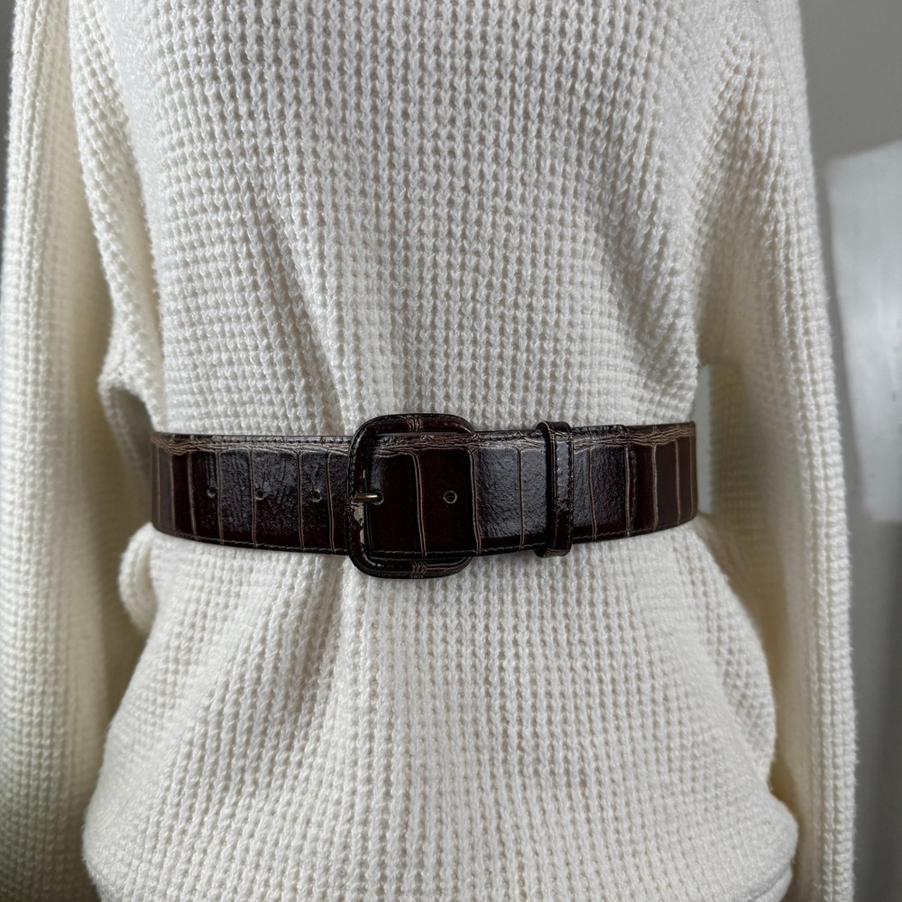 Sparrs Genuine Italian Calfskin Belt‎ 30" Alligator Embossed Brown Luxury Belt